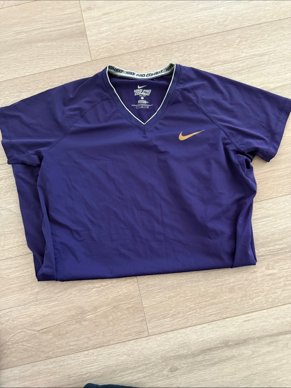 Nike Purple V-Neck Dri-FIT Tee with Gold Swoosh